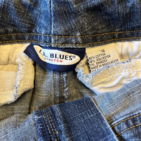 LA Blues Womens Sz 12 Denim Jean Mini Skirt Y2K 90's‎ Buckles Zippers Stretch - Picture 2 of 9